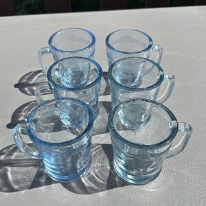 🎀6 vintage Fire-King Sapphire Blue mugs, in the Philbe pattern depression glass